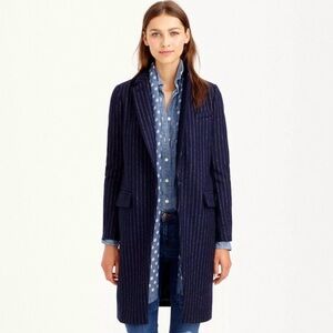 J. Crew Navy Blue Melton Wool Pinstripe Topcoat